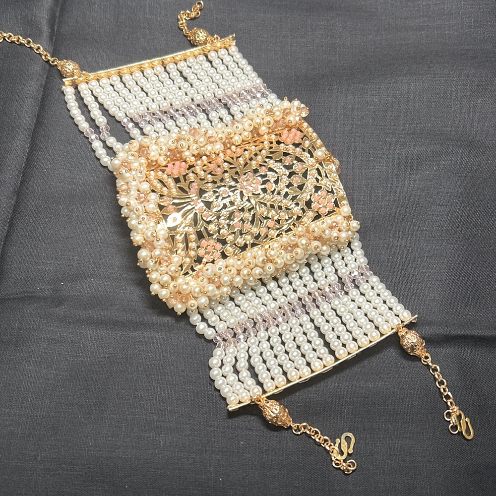 Indian Pakistani gold plated beads stone jewelry bracelet in peach color #309